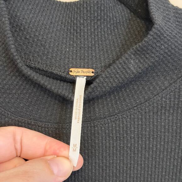 Free People Switch It Up Thermal Top M Black Waffle Hippie Crochet Warm Cozy - Picture 6 of 8